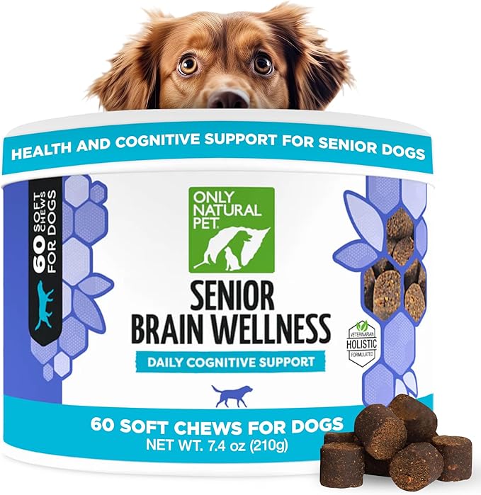 ONLY NATURAL PET Senior Brain Wellness Dog Chews - Small, Medium & Large Breeds, Toothless & Geriatric Dogs, Soft Chicken & Bacon Flavor Snacks, Baked Treats - 60 Count-Mewly Pet