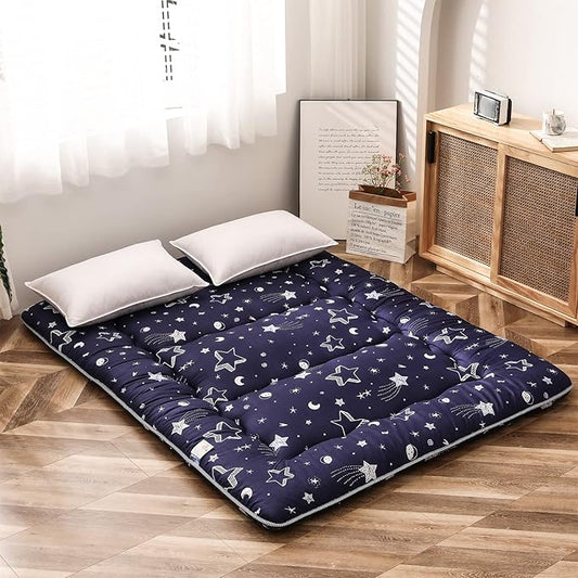 MAXYOYO Navy Star Futon Mattress Japanese Tatami Mat Foldable Bed Portable Camping Mattress Kids Sleeping Pad Floor Lounger Couch Bed, Full