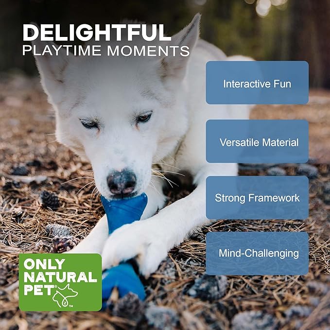 Only Natural Pet Rubber Boredom Buster Treat Stuffer Dog Toys - Interactive Stuffable Feeder Dispenser Fillable Durable Play Puppy Medium Large XS Chew Pup Hide Holder Easy Refill -BobbleBone/DarkBlue-Mewly Pet