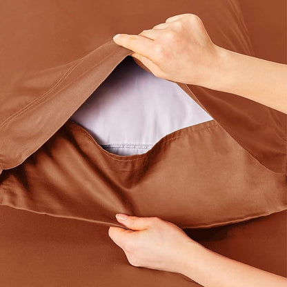 Bedsure Full Size Bed Sheets, Cooling Sheets, Rayon Derived from Bamboo, Breathable & Soft, Deep Pocket Up to 16 Inches, Hotel Luxury Silky Bedding for Hot Sleepers, Burnt Orange
