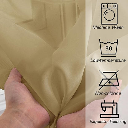 OWENIE Gold Sheer Curtains 78 Inch Length 2 Panels Set, Light Filtering Voile Fimly Sheer Drapes for Living Room/Bedroom, 2pcs, Gold Solid Rod Pocket Sheer Curtains, Each 42" W x 78" L