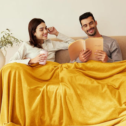 Exclusivo Mezcla Extra Large Fleece Throw Blanket for Couch, Sofa, 300GSM Super Soft and Warm Blankets, Mustard Yellow Throw All Season Use, Cozy, Plush, Lightweight, 50x70 Inches