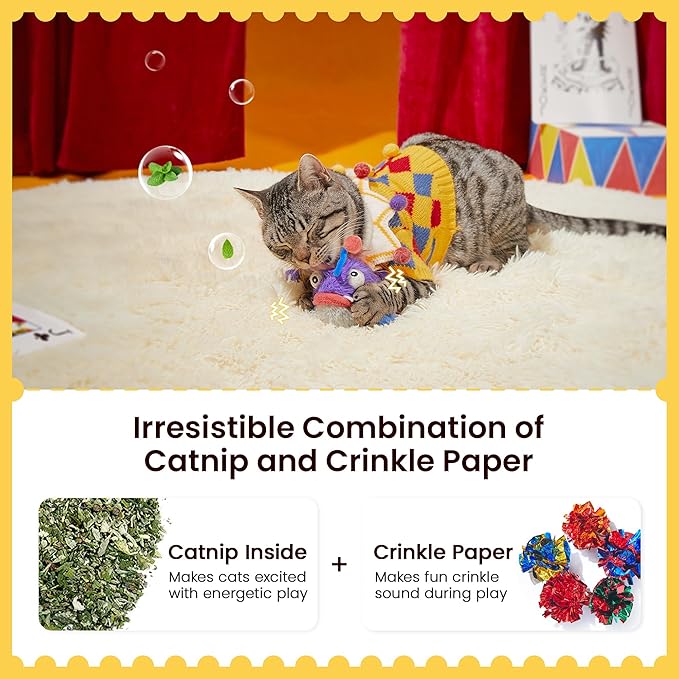 Potaroma Cat Toys Flapping Fish, Interactive Realistic Anglerfish Toy Stuffed with Catnip and Crinkle Paper Hangable Design for Bored Indoor Kittens 5.5 Inches-Mewly Pet