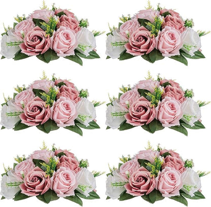 NUPTIO Flower Balls for Wedding Centerpieces - 6 Pcs 9.5 inch Diameter Fake Flower Ball Arrangement Bouquet Party Centerpieces for Tables - Dusty Rose Bouquet Centerpiece Flowers for Wedding Table
