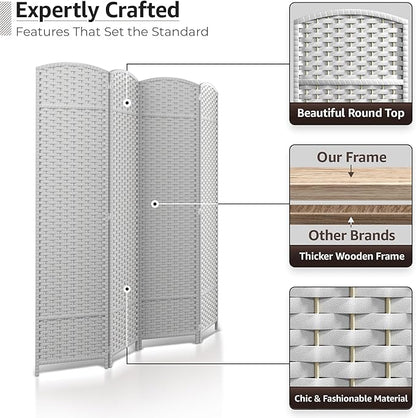 Sorbus 4 Panel Room Divider 6 ft. Tall - Privacy Screen, Extra Wide Double Hinged Panels, Mesh Hand-Woven Design, Partition Room Dividers and Folding Privacy Screens, Wall Divider for Room Separation