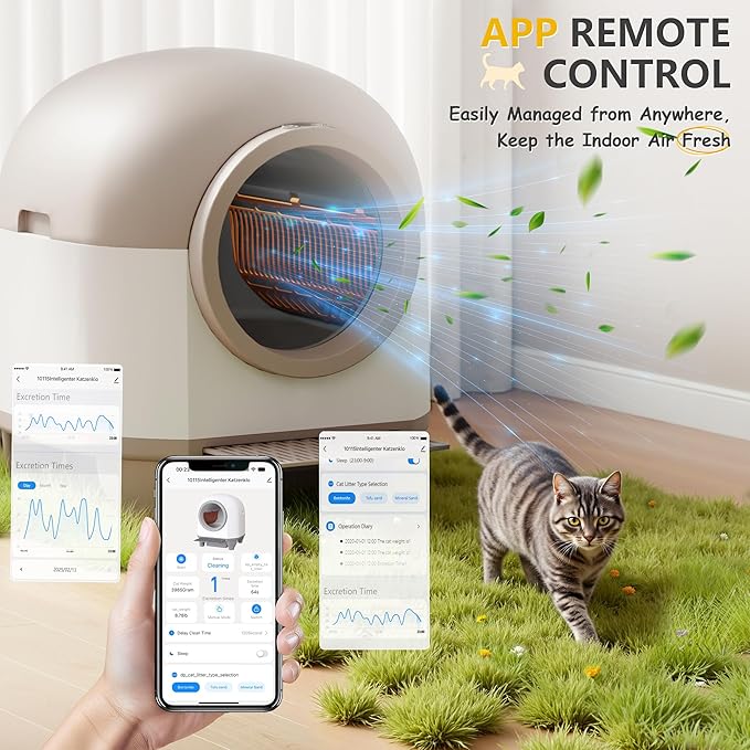 WARCAT Self Cleaning Litter Box Automatic, 90 L Automatic Cat Litter Box for Multiple Cats APP-Controlled with Smart Sensors, Safety Protection,Mat,1 Roll Garbage Bag (Brown)-Mewly Pet