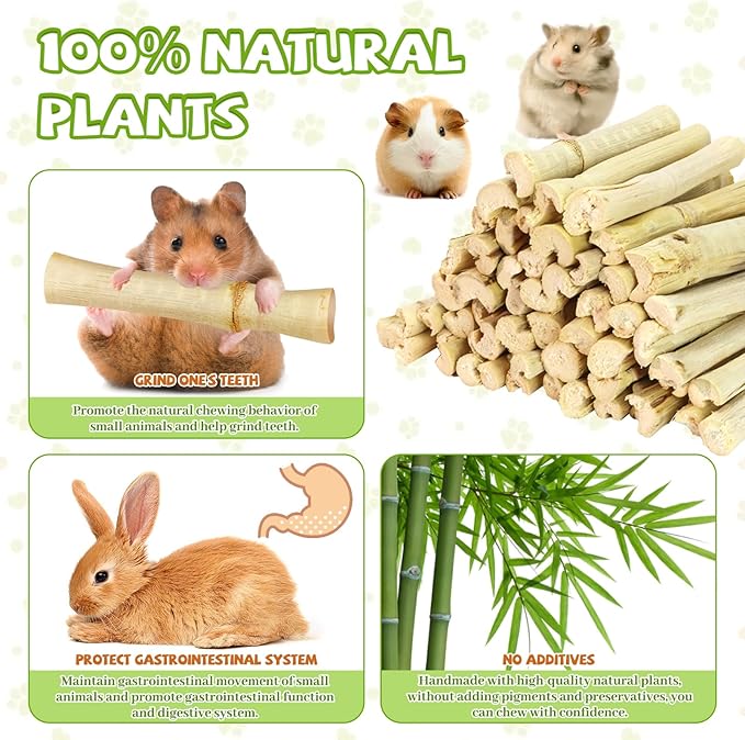 2lb Natural Sweet Bamboo Chew Toys for Small Pets - Organic Molar Sticks with Xylose & Vitamins for Rabbit, Guinea Pig, Hamster - Dental Care & Chewing Entertainment-Mewly Pet
