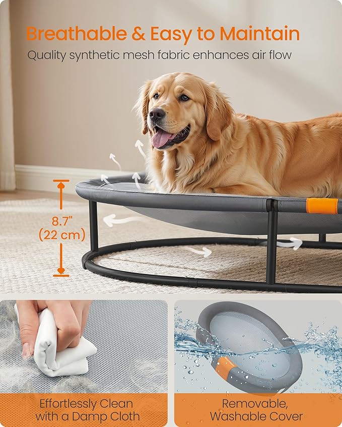 Feandrea Pet Bed, Cat Hammock, Elevated Cat Bed for Multiple Cats, with Removable Washable Mesh, for Pets up to 120 lb, Oval, Gray UPCB005G01-Mewly Pet