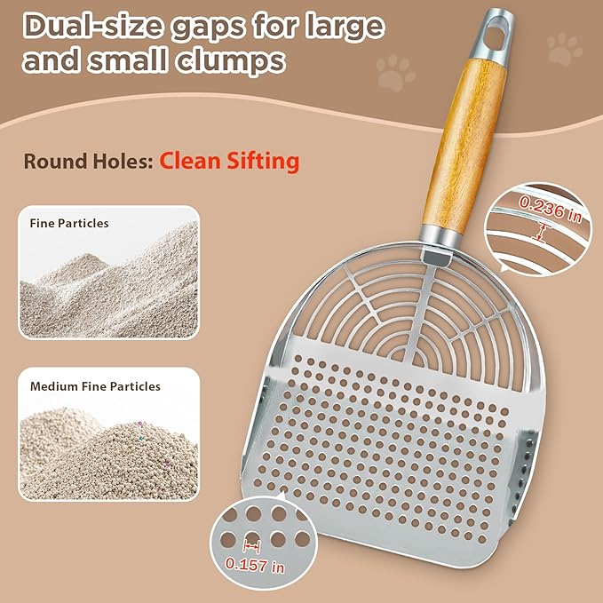 Cat Litter Scoop, Litter Scooper, Metal Cat Litter Scoop, Stainless Steel Cat Litter Scoop, Kitten Pooper Lifter, Kitty Metal Scooper with Holder for Cat Litter Box Round Holes Easy Cleaning-Mewly Pet