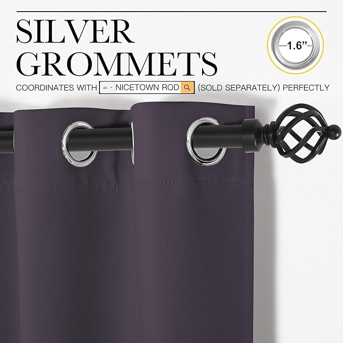 NICETOWN Greyish Purple Blackout Curtains 90 inches Length for Living Room, 2 Panels, 42" Wide, Thermal Insulated Long Drapes for Large Window
