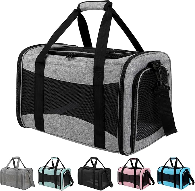 Carriers Soft-Sided Pet Carrier Case for Small Medium Cats Dogs Puppy Under 15 lbs,Airline Approved Cat Carrier with 4 Ventilated Windows (Medium,Grey&Black)-Mewly Pet