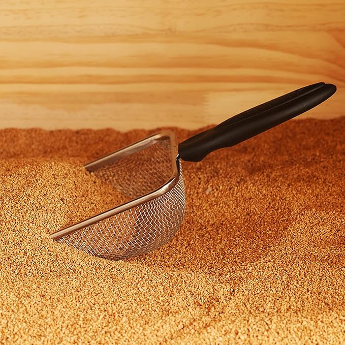 Small Mesh Stainless Steel Cat Litter Scoop Fine Mesh Metal Reptile Litter Cleaner Scooper Non-Stick Coated Metal Litter Scoop Fine Sand Litter Scooper (Hole:2mm/Fine Sand Scooper)-Mewly Pet