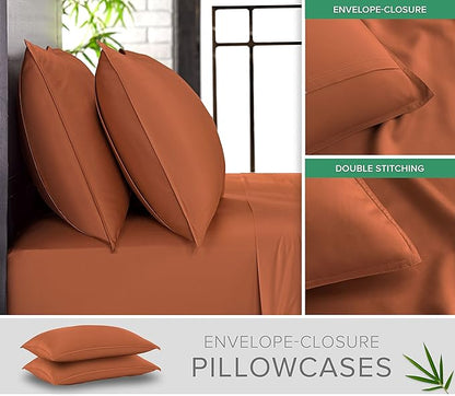 Split King Sheets by Pure Bamboo, Genuine 100% Organic Viscose Derived from Bamboo Bed Sheet Set, Soft & Cooling, Double Stitching *Not for Split Top (Split King, Terracotta)
