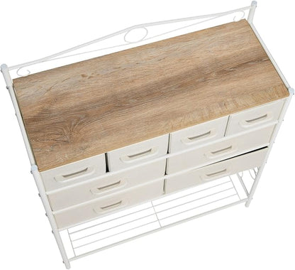Household Essentials Victorian Style 8-Drawer and Bottom Shoe Shelf Storage Organizer Unit, White and Coastal Oak Color