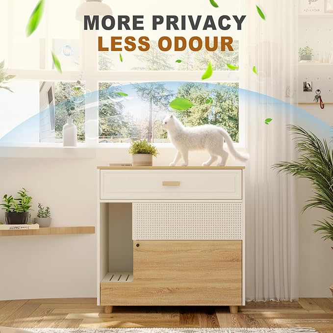 Cat Litter Box Enclosure - Indoor Litter Box Furniture Hidden with Drawer and Door - 32"x19"x32"H-Mewly Pet