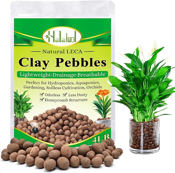 Halatool 4LB Leca Clay Pebbles for Plants 4mm-16mm Lightweight Clay Balls 100% Natural Hydro Balls for Aquarium Potted Plants Hydroponic Growing Gardening Orchids Drainage Decoration Aquaponics-Mewly Pet