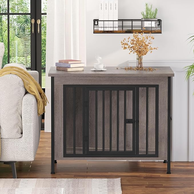 EasyCom 31.5" Small Dog Crate Furniture, Chew-Resistant Dog Crates for Small and Medium Dogs, Dog Kennel Furniture Indoor with 2 Doors and 3.94" Raised Feet, as TV Stand, End Table, Crate Table-Mewly Pet