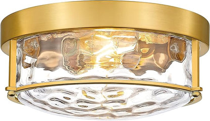 FEMILA 12" Brushed Gold Flush Mount Ceiling Light, Light Fixtures Ceiling Mount with Water Ripple Glass, for Kitchen, Bedroom, Living Room, 4FTJ22WG-F BG