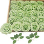 Artificial Rose Flowers 25pcs, Matcha Green Foam Fake Rose Faux Flower for Wedding Bouquets Bridal Shower Centerpieces Floral Arrangements Home Decorations Party Backdrops Table