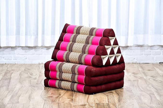 Leewadee - Comfortable Japanese Floor Mattress Used As Thai Floor Bed with Triangle Cushion, Futon Mattress Or Thai Massage Mat, 67 x 21 inches, Auburn Pink