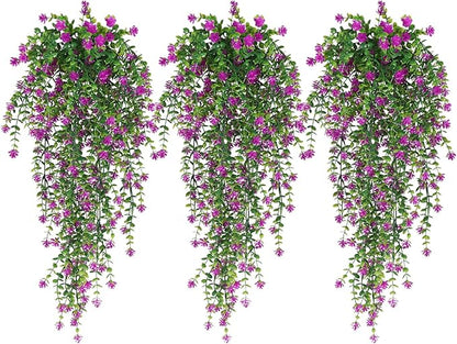 RECUTMS Artificial Fake Hanging Eucalyptus Plants Vine Hanging Plant Outdoor UV Resistant Plastic Plants Artificial Greenery for Bedroom Wall Decor Wedding Party Room Aesthetic Stuff(Fuchsia)