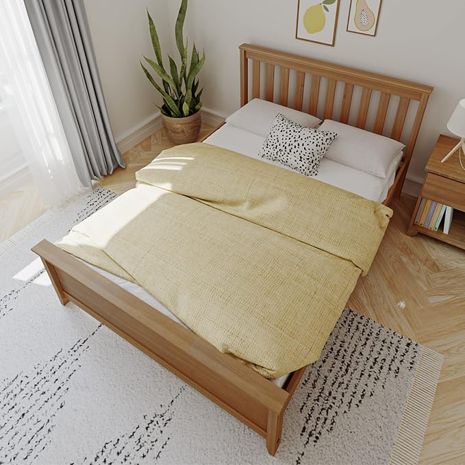 Max & Lily Full Size Bed Frame with Slatted Headboard, Solid Wood Platform Bed for Kids, No Box Spring Needed, Easy Assembly, Pecan
