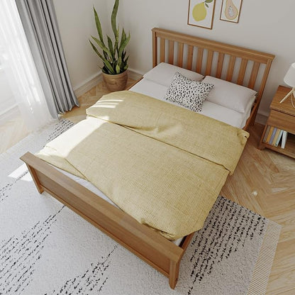 Max & Lily Full Size Bed Frame with Slatted Headboard, Solid Wood Platform Bed for Kids, No Box Spring Needed, Easy Assembly, Pecan