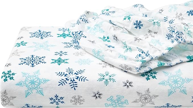 Eddie Bauer - King Sheets, Cotton Flannel Bedding Set, Brushed For Extra Softness, Cozy Home Decor (Tossed Snowflake, King)