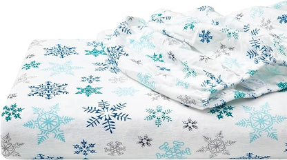 Eddie Bauer - King Sheets, Cotton Flannel Bedding Set, Brushed For Extra Softness, Cozy Home Decor (Tossed Snowflake, King)
