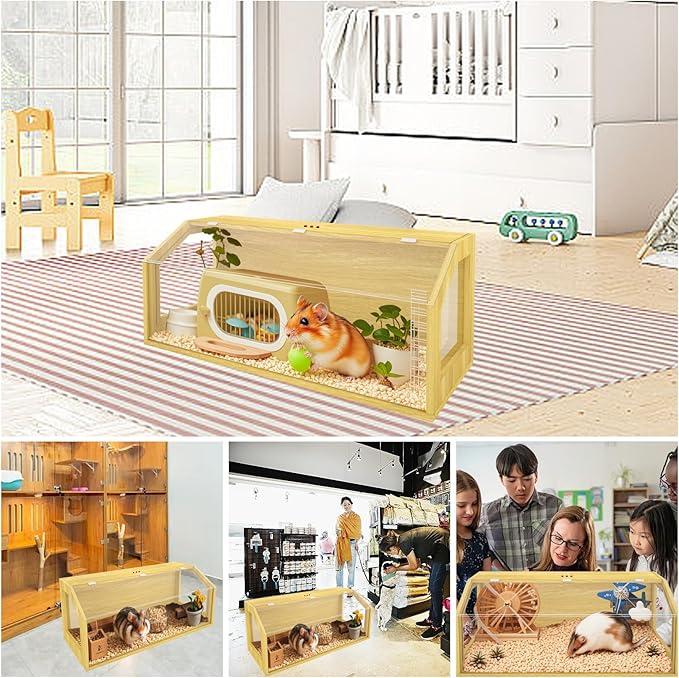 Large Hamster Cage, Chewproof Large Hamster Habitats, Wooden Guinea Pig Cages, Openable Top Roof, Lockable Gerbil Cage, Small Animal Cage for Dwarf, Syrian, 40" L x 16" W x 16" H-Mewly Pet