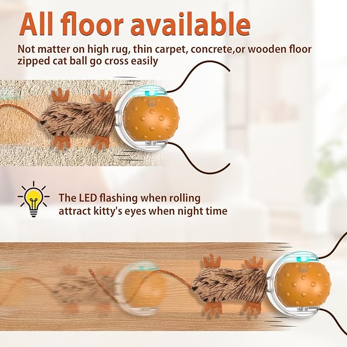 Interactive Cat Toys Ball Mouse Chirping Game Motion Activated Play Cat Ball Fast Rolling on Carpet, for High Energy Kittens-Mewly Pet