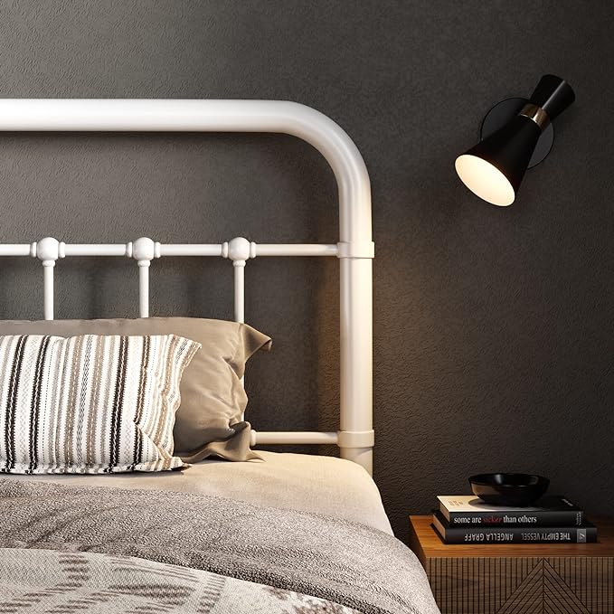 Allewie King Size Metal Platform Bed Frame with Victorian Style Wrought Iron-Art Headboard/Footboard, No Box Spring Required，White