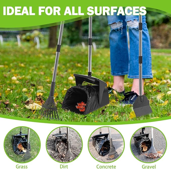 SCENEREAL Dog Pooper Scooper for Yard, Dog Poop Trash Can Outside Swivel Bin Rake Spade Kit for Large Medium Small Dogs with 40 Waste Bags, Extra Long 45" Metal Handle,Portable Scooper for Outdoor-Mewly Pet