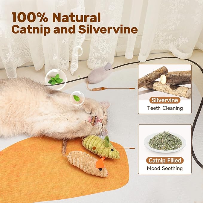Potaroma Cat Toys: 3pcs Squeak Mice Interactive Catnip Silvervine Animals for Indoor Kittens - Dental Matatabi Cat Nip & Chew Exercise Toy for All Breeds & Species-Mewly Pet