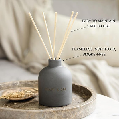 Craft & Kin Christmas Reed Diffuser for Home & Bathroom – Santal Woods Holiday Reed Diffuser Set with Fragrance Sticks, Long-Lasting Alcohol-Free Winter Scent, Earthenware Collection, 6.7oz
