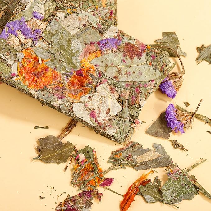 Abizoo Rabbit Natural Treats,10Pcs Timothy Hay Toys Chips Bunny chew Toys with Herbal Flowers Guinea Pig Treats for Hamster Chinchillas Gerbils Rats Small Animals Teeth Care Crisp Snacks-Mewly Pet