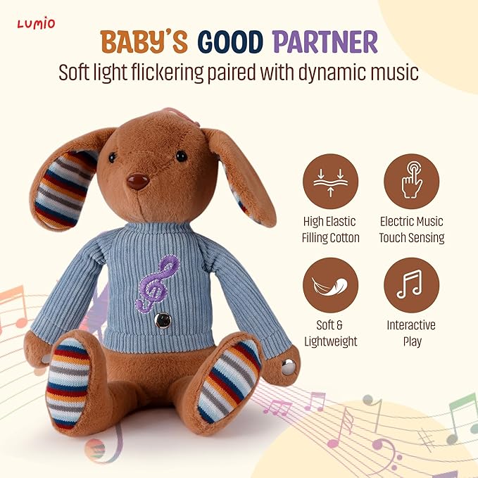 Lumio Musical Stuffed Animal Plush Toy with Lights & Sounds - Cute Interactive Toy for Newborns, and 3 6 12 to 48 Months (Elephant)-Mewly Pet