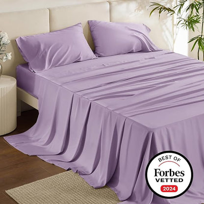 Bedsure King Size Sheets Set, Cooling Sheets for Hot Sleepers, Rayon Derived from Bamboo, Breathable & Soft, Deep Pocket Up to 16 Inches, Hotel Luxury Silky Bedding, Lilac