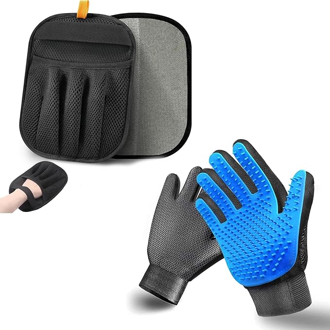2-in-1 Pet Grooming Glove & Fabric Hair Remover - Reusabie, Silicone Massage Bristles,Static Adhesion for Quiuck Shedding Control,Safe for Dogs & Cats（Big）-Mewly Pet