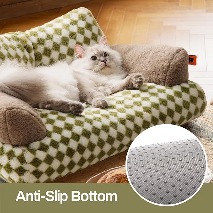 MEWOOFUN Cat Bed for Indoor Cats, Washable Dog Beds for Small Medium Dogs & Cats, Fluffy Cat Couch with Non-Slip Bottom (Green, 26.0" L X 19.0" W X 13.0" Th)-Mewly Pet