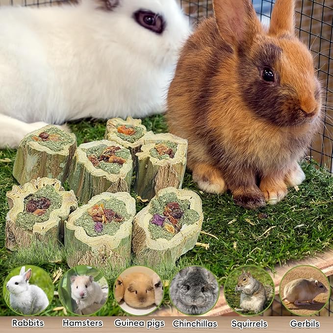 Fhiny Rabbit Chew Toys Natural Baked Papaya Wood Bunny Molar Treats Contain Alfalfa Grass Apple Carrot and Purple Sweet Potato Filling for Hamsters Guinea Pigs Chinchillas Teeth Grinding(0.22 lb)-Mewly Pet