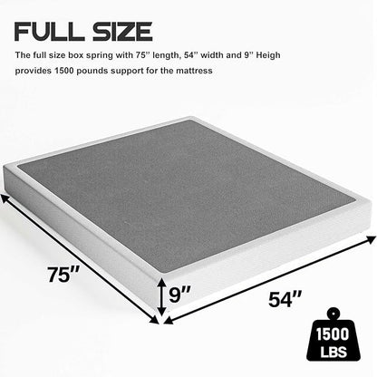 ZIYOO Full Box Spring and Cover 9 Inch High Profile Easy Assembly,Mattress Foundation/Heavy Duty Metal Steel Structure/Quiet Noise-Free Accessory