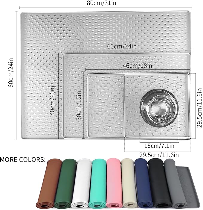 Ptlom Dog Food Mat Anti-Slip Pet Bowl Mats for Food and Water, High-Lips Pet Placemat Prevent Messy Spills to Floor, Waterproof Puppy Feeding Tray for Small, Medium Large Dogs Cats, Silicone-Mewly Pet