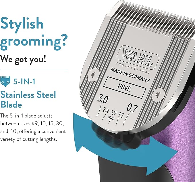 WAHL Professional Animal Bravura Lithium Ion Clipper - Pet, Dog, Cat, and Horse Corded/Cordless Clipper Kit, Purple (41870-0423)-Mewly Pet