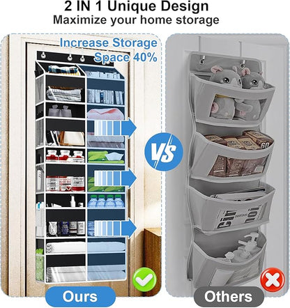 Over The Door Organizer Multi Pocket,5 Tier Large Hanging Shelf for Storage Kids Toys, Diapers, Clothes,Yarn,Heavy Duty Behind Door Storage for Bedroom Bathoom Nursery Closet Pantry,Black