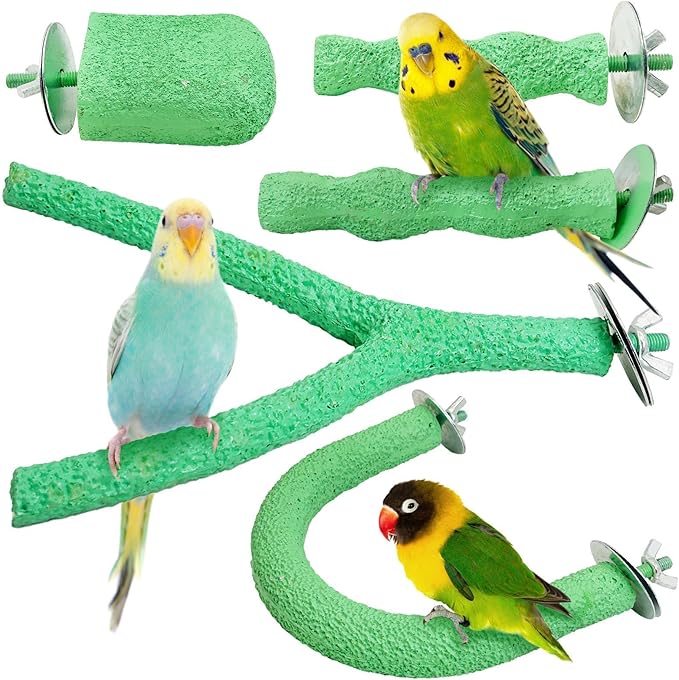 PINVNBY 5 Pack Bird Perch Resin Bird Beak Grinding Stone Parrot Cage Perch Stand Platform Foot Claws Trimmer Chew Toy Bird Cage Accessories for Budgie Cockatiel Conure Lovebird Finch (Green)-Mewly Pet