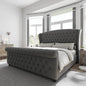 AMERLIFE California King Size Platform Bed Frame, Velvet Upholstered Sleigh Bed with Scroll Wingback Headboard & Footboard/Button Tufted/No Box Spring Required/Grey