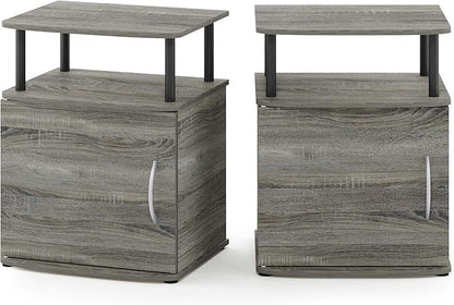 Furinno JAYA End Side Sofa Table/Nightstand with Door, 2-Pack, PVC Tubes, French Oak Grey/Black