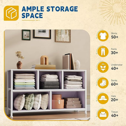 DWVO Dresser with 5 Drawers - Fabric Storage Tower, Organizer Unit for Bedroom, Living Room, Closets - Sturdy Steel Frame, Wooden Top (Purple)