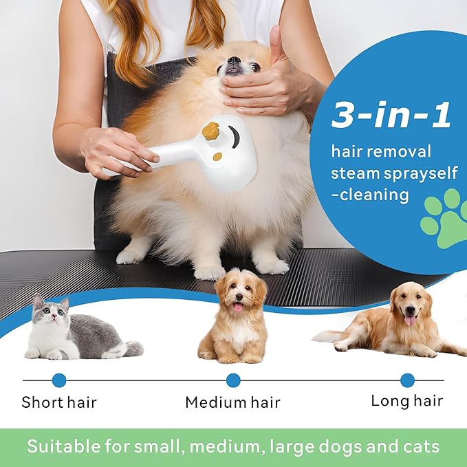 4-in-1 Pet Steam Brush for Dog & cat brush for shedding，Spray Hair Removal Comb with Waterless Shampoo–Self-Cleaning Pet Grooming Tool for Shedding, Anti-Static & Skin-Friendly Design-Mewly Pet